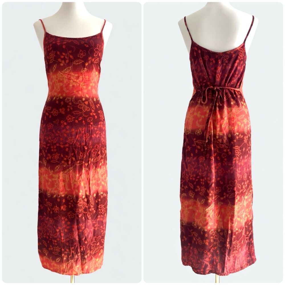 Vintage No Boundaries Red Ombre Hawaiian Floral Sleeveless Maxi Dress Womens M